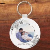 Grauwe waterverf bloemen, groene bladeren foto sleutelhanger (Voorkant)