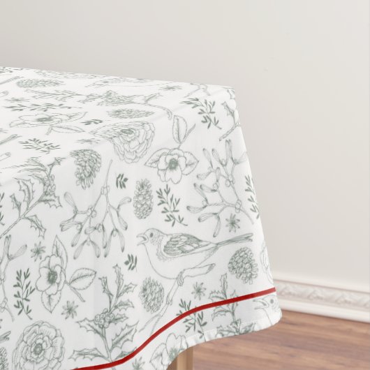 Grauwe/witte kerst en rode kardinale rand tafelkleed (Voorbeeld)