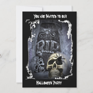 Grave Marker and Skull Invitation Kaart