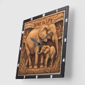 Gravé Olifant Moeder Baby Vierkante Klok (Hoek)