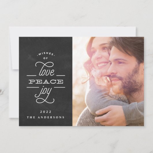 GRAVE PEACE JOY Chalkboard kerstfoto Feestdagenkaart (Voorkant)