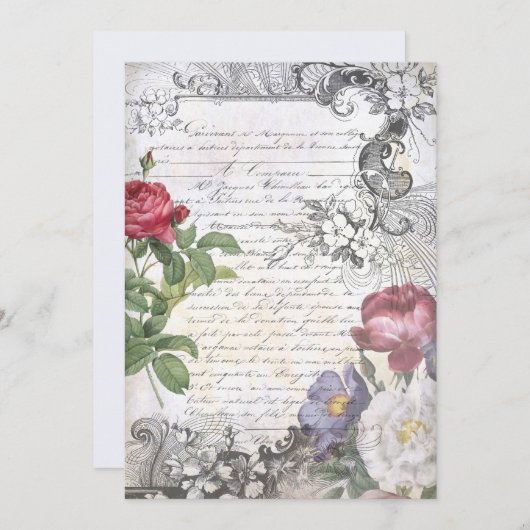 Graved Floral French Script Ephemera Notitiekaartje (Voorkant / Achterkant)