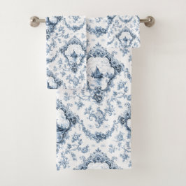 Graved Floral Toile w/Windmill & Boats-Blue Bad Handdoek