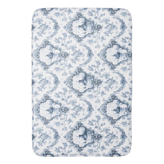 Graved Floral Toile w/Windmill & Boats-Blue Badmat (Voorkant Verticaal)