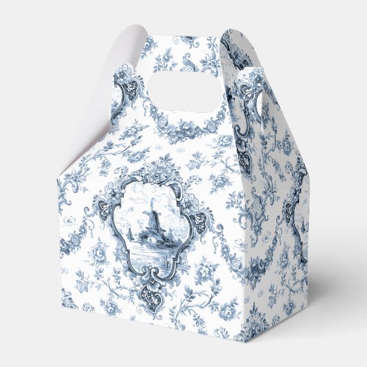 Graved Floral Toile w/Windmill & Boats-Blue Bedankdoosjes (Voorkant Zijde)