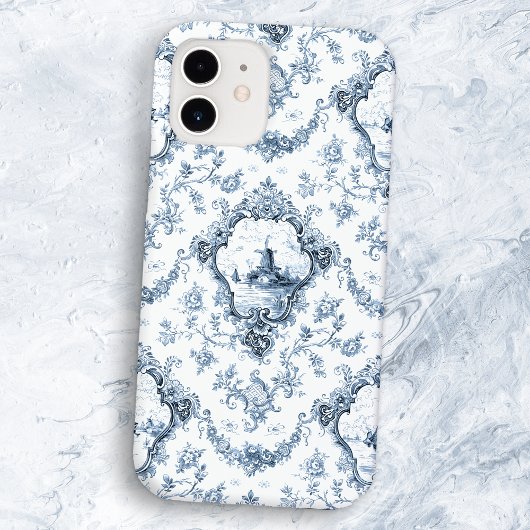 Graved Floral Toile w/Windmill & Boats-Blue Case-Mate iPhone Case