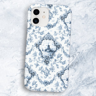 Graved Floral Toile w/Windmill & Boats-Blue iPhone 12 Hoesje