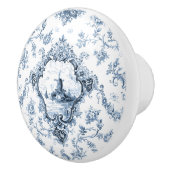 Graved Floral Toile w/Windmill & Boats-Blue Keramische Knop (Rechts)