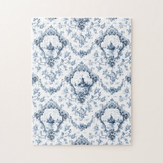Graved Floral Toile w/Windmill & Boats-Blue Legpuzzel (Verticaal)