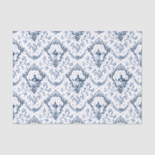 Graved Floral Toile w/Windmill & Boats-Blue Tissuepapier (Voorkant)