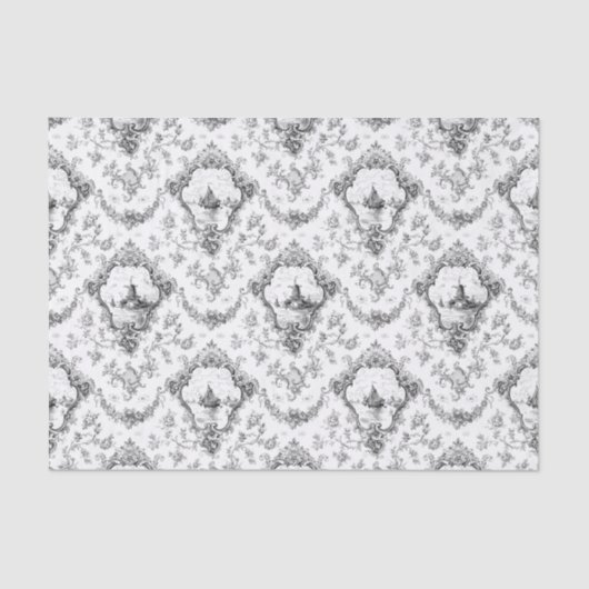 Graved Floral Toile w/Windmill & Boats-Grey Tissuepapier (Voorkant)