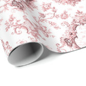 Graved Floral Toile w/Windmill & Boats-roze Cadeaupapier (Rol Hoek)