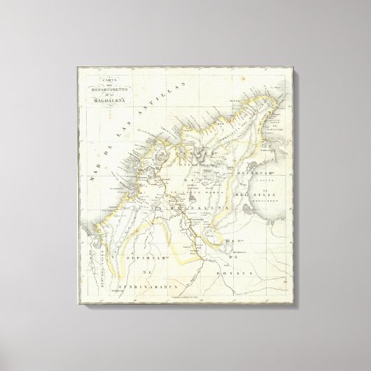 Graved Map of Colombia Canvas Afdruk (Voorkant)