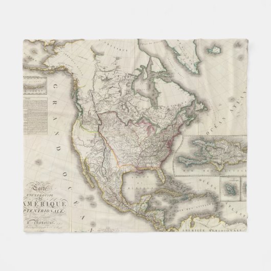 Graved Map of North America Fleece Deken (Voorkant (Horizontaal))