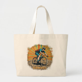Gravel Bike Rider met zonnestralen Grote Tote Bag