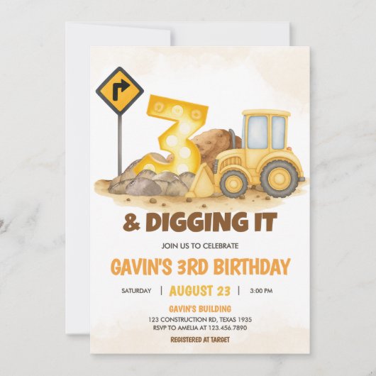 Graven IT Bouwwagen 3e Verjaardagsfeest Kaart (Voorkant)