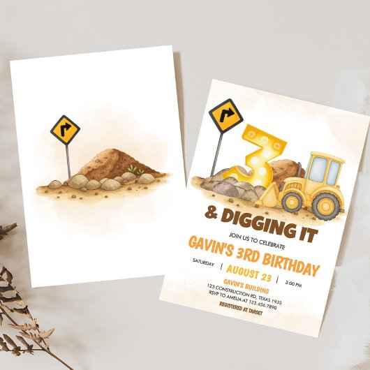 Graven IT Bouwwagen 3e Verjaardagsfeest Kaart