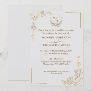 Graveren Gouden Bloemen Bruiloft Receptie Kaart