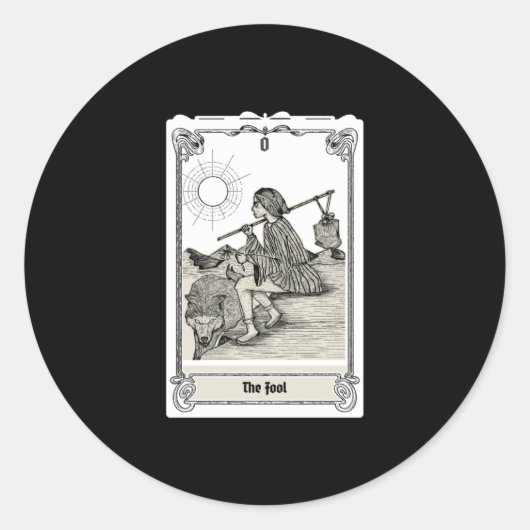 Graveren Tarot - De dwaas van Ronde Sticker (Voorkant)