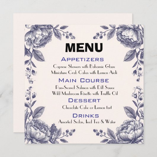  gravering Botanische bruiloft Menu (Voorkant / Achterkant)