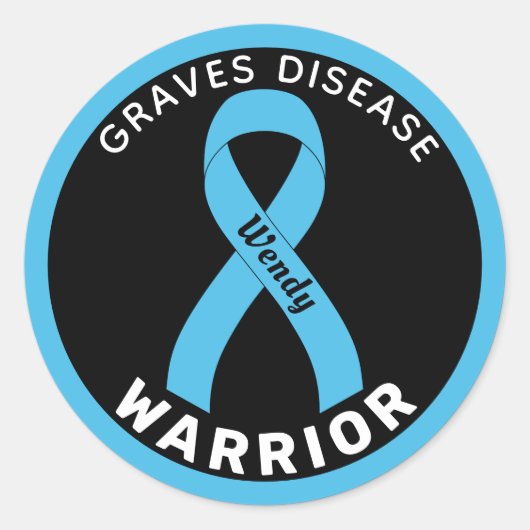 Graves Disease Warrior Ribbon Black Round Sticker (Voorkant)