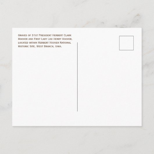 Gravesite, President Herbert en Lou Hoover, Iowa Briefkaart (Achterkant)
