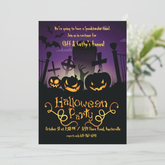 Graveyard Antics Halloween Invitation Kaart (Staand voorkant)