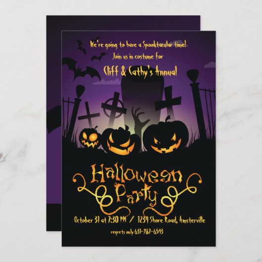 Graveyard Antics Halloween Invitation Kaart (Voorkant / Achterkant)