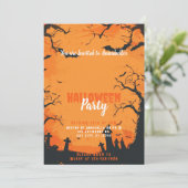 Graveyard Bats Cemetery Sinaasappel Halloween Part Kaart (Staand voorkant)