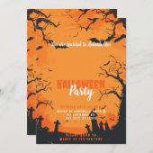 Graveyard Bats Cemetery Sinaasappel Halloween Part Kaart (Voorkant / Achterkant)