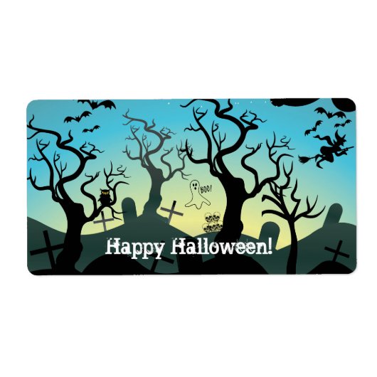 Graveyard black, aqua, yellow Halloween custom Etiket (Voorkant)