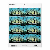 Graveyard black, aqua, yellow Halloween custom Etiket (Full Sheet)