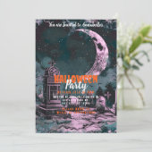 Graveyard Crosses Halloween Crescent Moon Party Kaart (Staand voorkant)