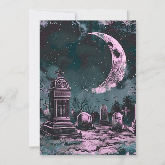 Graveyard Crosses Halloween Crescent Moon Party Kaart (Achterkant)