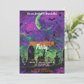 Graveyard Crosses Halloween Crescent Moon Party Kaart (Staand voorkant)