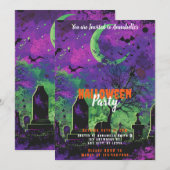 Graveyard Crosses Halloween Crescent Moon Party Kaart (Voorkant / Achterkant)