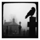 Graveyard Crow in Spooky Graveyard Foto Afdruk (Voorkant)