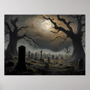 Graveyard Dawn - Haunted Cemetery Poster