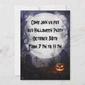 Graveyard en Volle Maan Halloween Party Kaart (Voorkant)