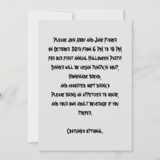 Graveyard en Volle Maan Halloween Party Kaart (Achterkant)