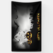 Graveyard, Ghost, Pumpkins en Bats Halloween Spandoek (Verticaal)