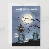Graveyard Ghosts Uil Volle Maan Halloween Kaart (Voorkant)