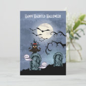 Graveyard Ghosts Uil Volle Maan Halloween Kaart (Staand voorkant)