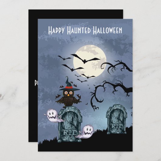 Graveyard Ghosts Uil Volle Maan Halloween Kaart (Voorkant / Achterkant)