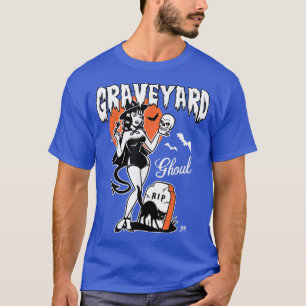 Graveyard Ghoul, spoky Witch met zwarte kat, Hall T-shirt