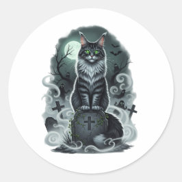 Graveyard Guardian - Maine Coon Halloween Ronde Sticker