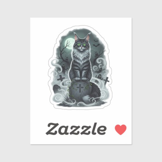 Graveyard Guardian - Maine Coon Halloween Sticker (Vel)