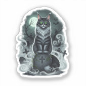 Graveyard Guardian - Maine Coon Halloween Sticker (Voorkant)