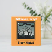 Graveyard Halloween Party Invitation sinaasappel Kaart (Staand voorkant)