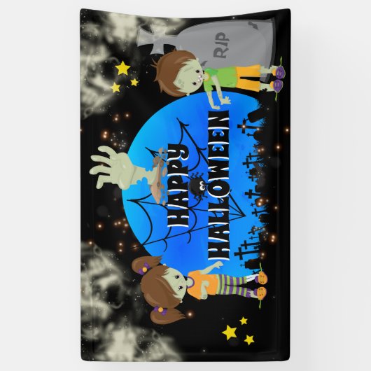 Graveyard kinder komische zombie grafsteen leuke k spandoek (Verticaal)